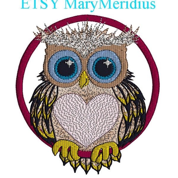 INSTANT-Machine Embroidery Design Download~MaryMeridius~Super Cute~Owl~Love You~5x7~Heart~farm barn bird~Vintage stitching~