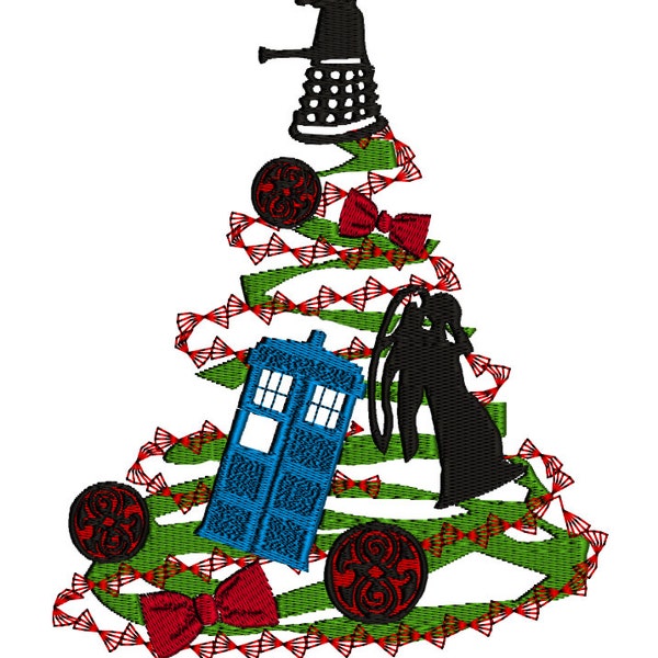 Instant download~MaryMeridius~machine embroidery design~Dr WHO TREE~Merry Christmas~Tardis~Time Lord~Dalek~Machine~Weeping Angel~Bow Tie~