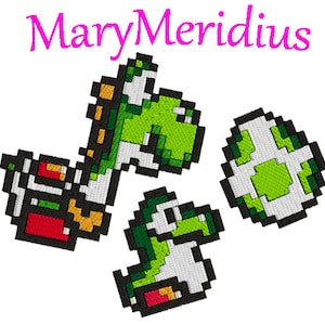Maschinenstickerei~Yoshi-Sofortdownload~MaryMeridius~Videospiel Geschenk~Bros~SUPER SÜSSE~Gamer World~Mario~Dinosaurier~Pixel~8 bit~Arcade