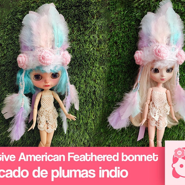 Tocado de plumas de indio americano para Blythes y Pullips