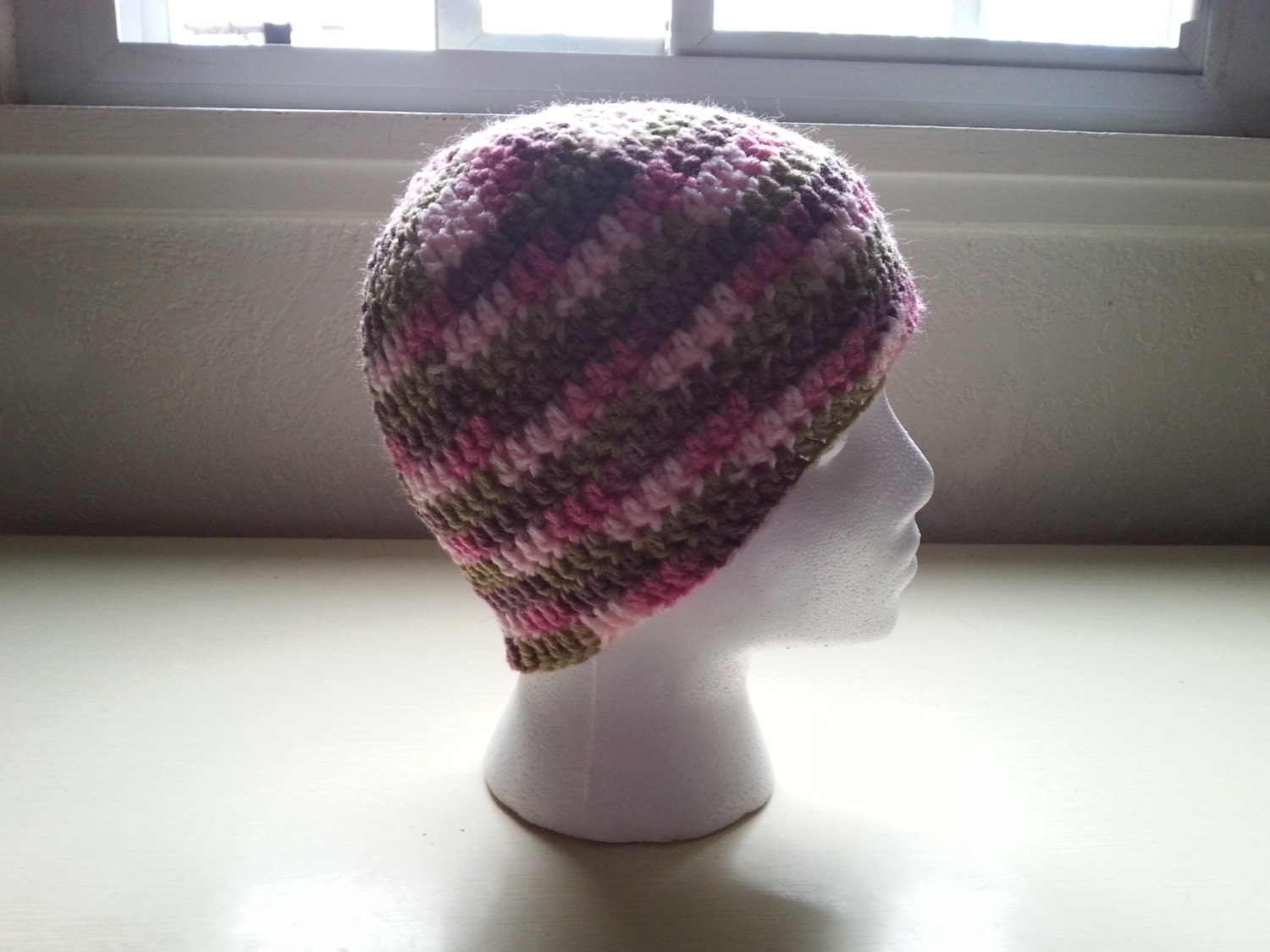 Classic Beanie Hat Hand Crocheted multicolored Acrylic Yarn machine