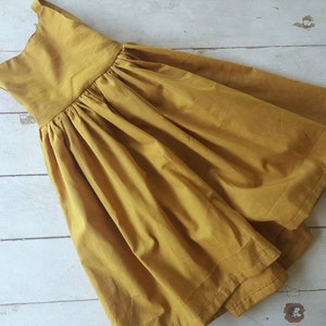 Girls toddler boho dress linen blend fall mustard yellow spring summer fall dress 12months, 18m, 2t, 3t, 4t, 5t, 6t, 7yr, 8yr, 10yr, 12yr, image 3