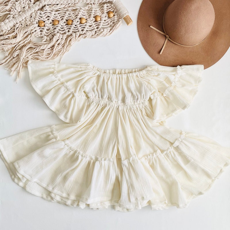 Girls Long Sleeve Lace Bib Collar Peasant Dress Black & Cream main image 1