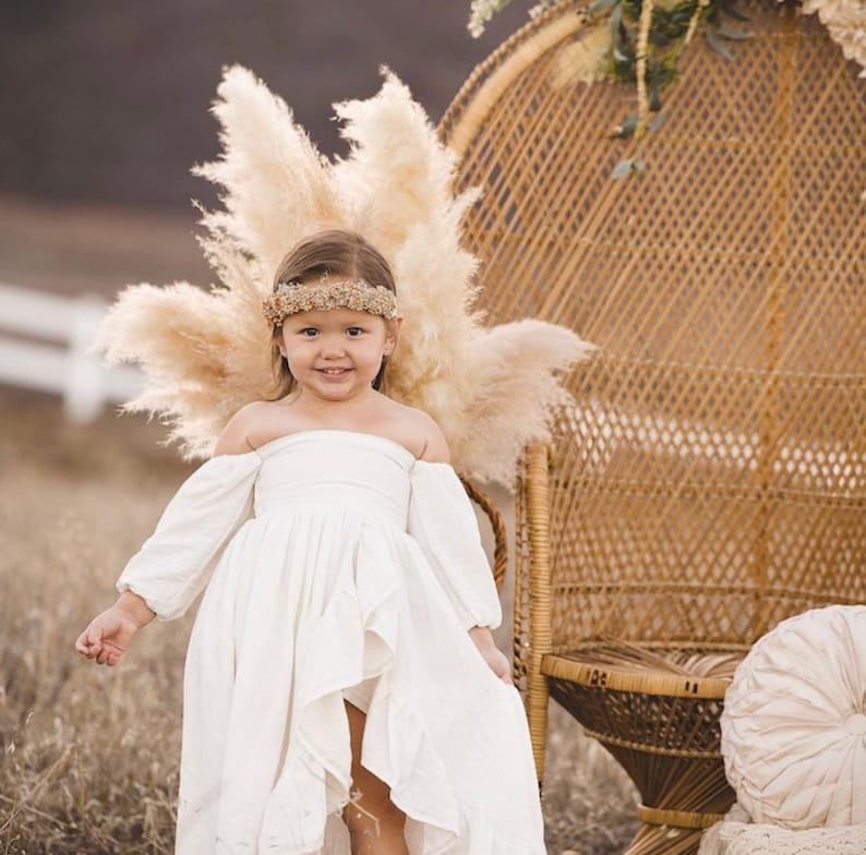 Girls toddler boho light tan linen ruffled dress w/ elastic back & puff sleeve 12 months, 18m, 2t, 3t, 4t, 5t, 6t, 7yr, 8yr, 10yr, 12 image 7