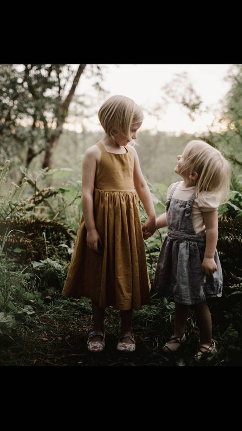 Girls toddler boho dress linen blend fall mustard yellow spring summer fall dress 12months, 18m, 2t, 3t, 4t, 5t, 6t, 7yr, 8yr, 10yr, 12yr, image 1