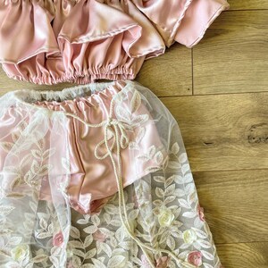 Girls satin 2 piece with 3d floral skirt, Taylor swift inspired dress up clothes image 3