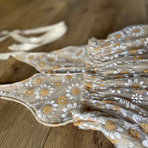 Girls boho crochet lace cream pinafore dress, or daisy tulle with fringe baby girls, flower girl wedding dress image 9