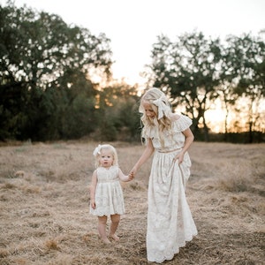 Girls boho crochet lace cream pinafore dress, or daisy tulle with fringe baby girls, flower girl wedding dress image 2