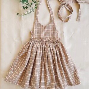 Girls fall boho dress mocha brown grid plaid image 1