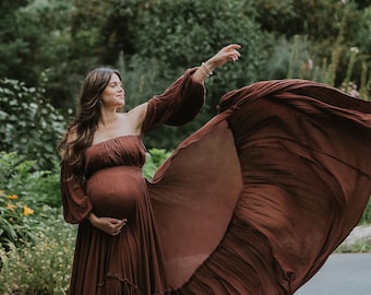 Women’s brown dress gown, photography dress, client closet, rayon