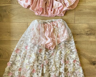 Girls satin 2 piece with 3d floral skirt, Taylor swift inspired dress up clothes