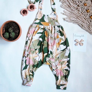 Boho toddler girls romper botanical floral cozy knit with adjustable straps newborn 3 month 6m 9m 12m 18m 2t 3t 4t 5t 6t green floral