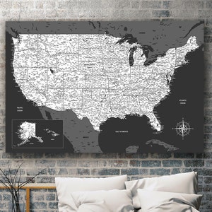 USA Pin Canvas Map, Track Your Travels, Highly Detailed, Ready To Hang, Sizes: 36x24, 40x27, 47x31