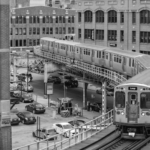 Chicago El Train Photography, Chicago Wall Art, Purple Line CTA Train, Ready To Hang Canvas Print, Framed Photo, Photo Wood Block, Print