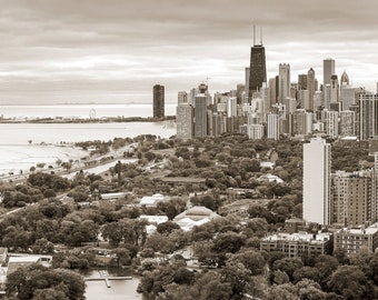 Chicago Sepia Wall Art, Lincoln Park - Bird Eye View, Chicago Photography, Chicago Skyline Print / Canvas / Frame / Wood Block / Up to 40x60