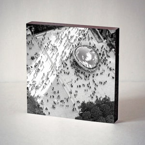 B&W Chicago Bean - Ants - Print on Wood, Desk Decor, Chicago Wall Art, Chicago Photography, Chicago from Air, Ready to Hang, 5x5 8x8 12x12