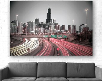 Chicago Canvas Wall Art, Chicago Skyline Print, Xmas Gift, Chicago Gift Idea, Bedroom Wall Decor, Chicago Artwork, Ready To Hang