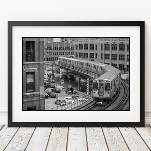 FRAME 14x18&#39;&#39; or 18x24&quot; with double mat and print &quot; CTA L-Train &quot;, Chicago Cta L Train Photography, B&W Chicago Wall Art, Chicago Decor
