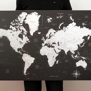 Push Pin World Map Foam Board Mounted, Large Travel Map, Customized, 40x30, 24x36, 16x24