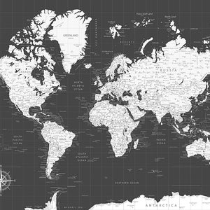 Detailed 30x40 World Travel Map Grey Black Dark Blue - Etsy