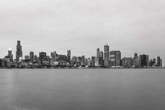 Chicago Skyline Photography, B&W Chicago, Panoramic City