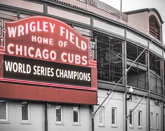 Wrigley Field, Chicago Cubs World Series Champions, Cubs Neon Sign, MLB, Cubbies, Canvas Decor, Man Cave, Baseball Art, Chicago Cubs canvas