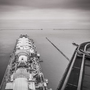 Chicago Navy Pier Photo Art, Ferris Wheel, Lake Point Tower Roof  View, B&W Chicago Photography, Lake Michigan Art, Chicago Canvas, Wall Art