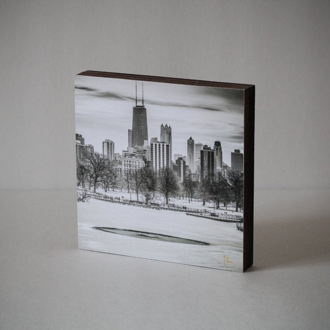 Chicago Skyline Photo Block, Lincoln Park Wood Photo Block, Winter ...