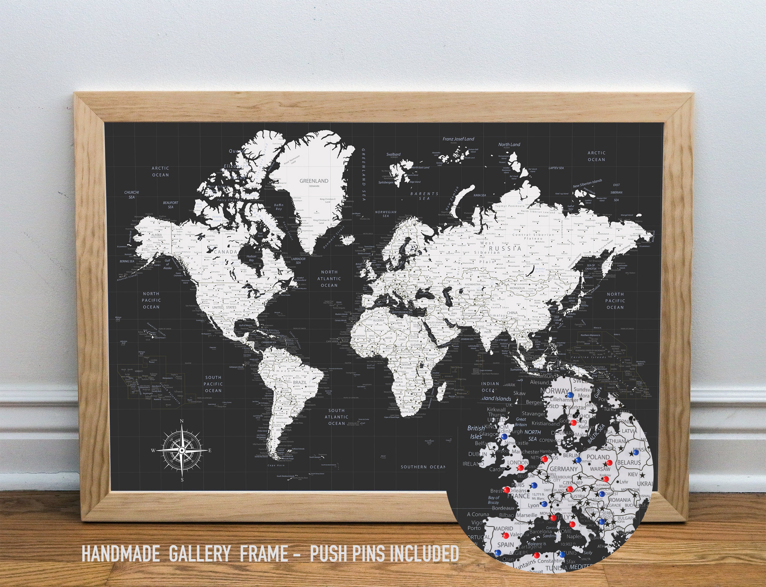 Framed World Map Hobby Lobby Framed World Push Pin Map Or Rolled Poster Personalized Or | Etsy Canada