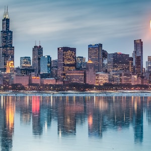 Chicago Wall Art, Chicago Skyline Photography, Chicago Canvas Print, Office Wall Art, Ready To Hang, Chicago Poster, Chicago Photo Gift