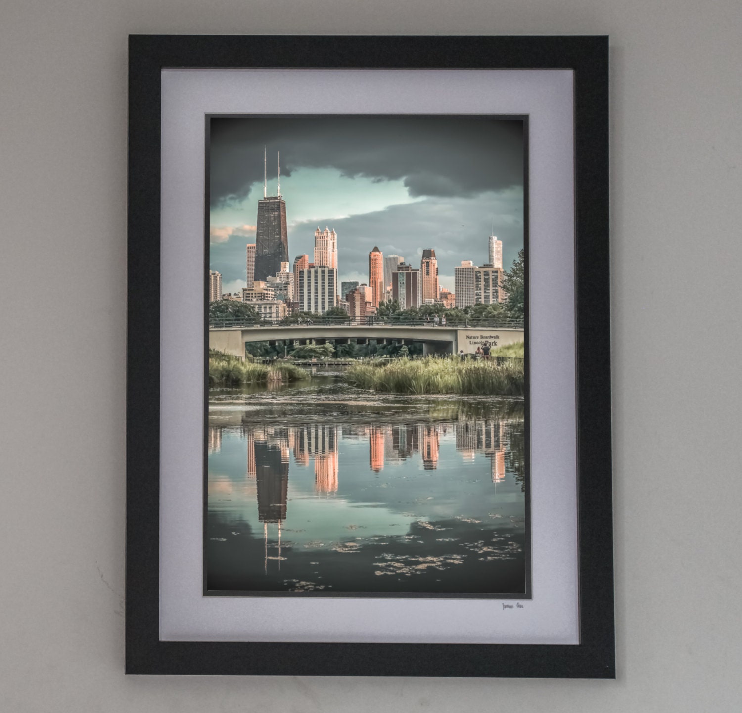 Chicago Art FRAME 14x18, 18x24 With Double Mat and Print Skyline View