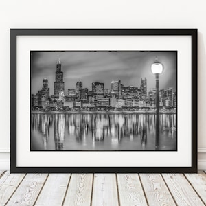Black and White Chicago Skyline, FRAME 14x18 or 18x24&quot; with double mat and print &quot; Chicago Skyline &quot;, Chicago Photography, Chicago Wall Art