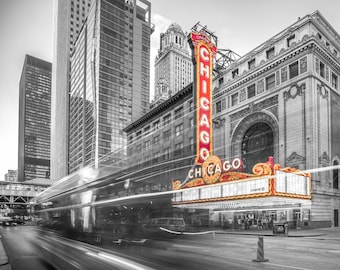 Chicago Theatre Photo Print, Vintage, Neon Sign, Architecture Photography, Marquee, Office Decor, Canvas Wall Art, Urban, 4x6, 5x7, 8x10
