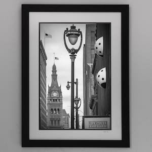 B&W Milwaukee Photography, Milwaukee Wall Art, Milwaukee Canvas, Milwaukee Photo Framed, MKE, Wisconsin Photography, Milwaukee City Hall,