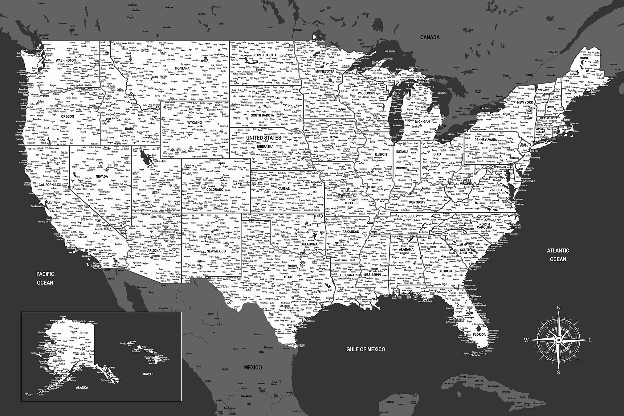 United States Poster Map, Highly Detailed, Personalized or Not, Sizes: 24x16, 30x20, 36x24, 45x30, 54x36