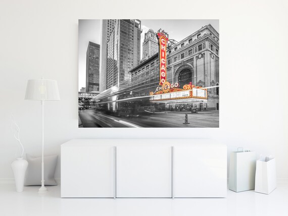 Chicago Theatre Photo Print, Vintage, Neon Sign