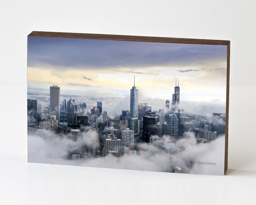 Chicago Skyline Print on Wood Panel, Desk Art, Wall Art, Ready to Hang ...