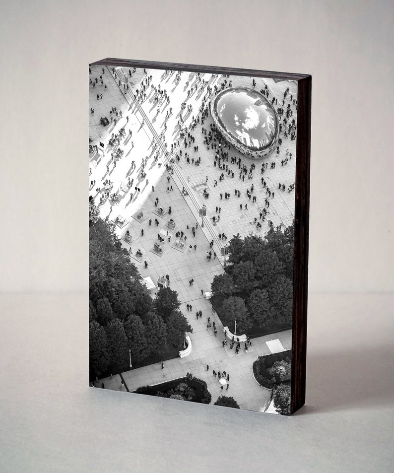 B&W Chicago Bean From Above Wood Photo Block Chicago Etsy