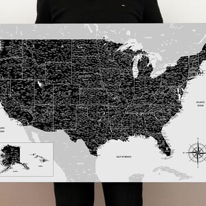 USA Travel Map on Foam board, Push Pin Ready, Sizes: 24x16, 36x24, 40x30