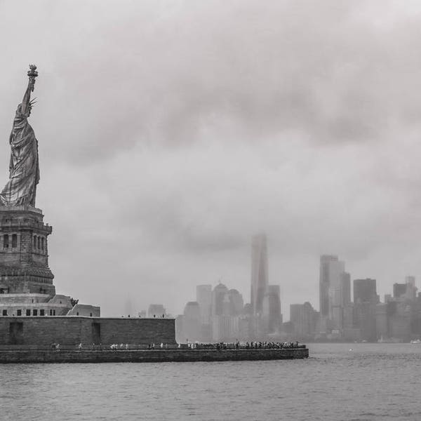 Statue of Liberty Wall Art, NYC Skyline, Lady Liberty, Liberty Park, Ellis Island, B&W New York Photography, Freedom Tower, WTC, NYC Canvas