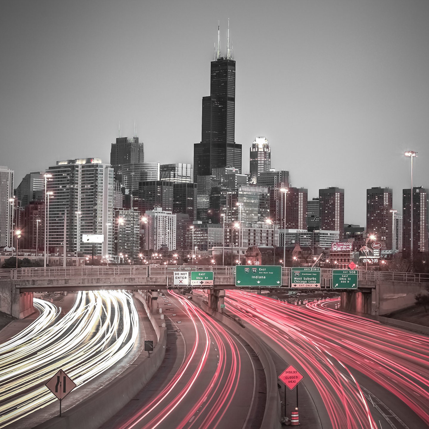 Tableau Déco Chicago Skyline - Impression Sur Toile Ou Bloc De Bois - Art Mural Prêt à Accrocher