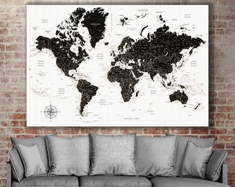 Large Canvas World  Map, Ready to Hang, Current  Travel Map, Travel Gifts, Anniversary Gift, Canvas Map Wall Art, 4 Colors To Choose From