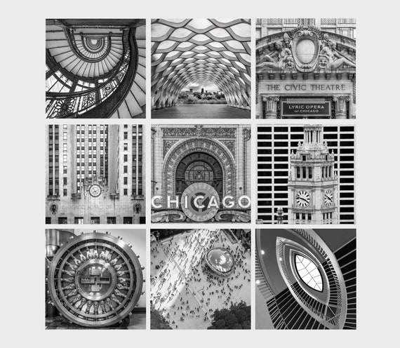 B&W Chicago Photography, Chicago Wall Art, Chicago Architecture, Photo Prints / Canvas Prints - Ready to Hang, Discount Set Of 9, Photo Gift