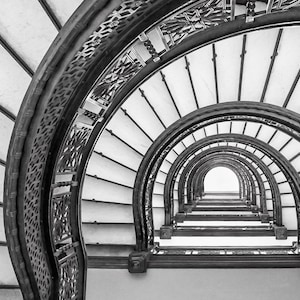 Chicago Wall Art, The Rookery, Oriel Staircase, Spiral Staircase, Frank Lloyd Wright, Chicago Art, Chicago Architecture, Stairs Wall Art