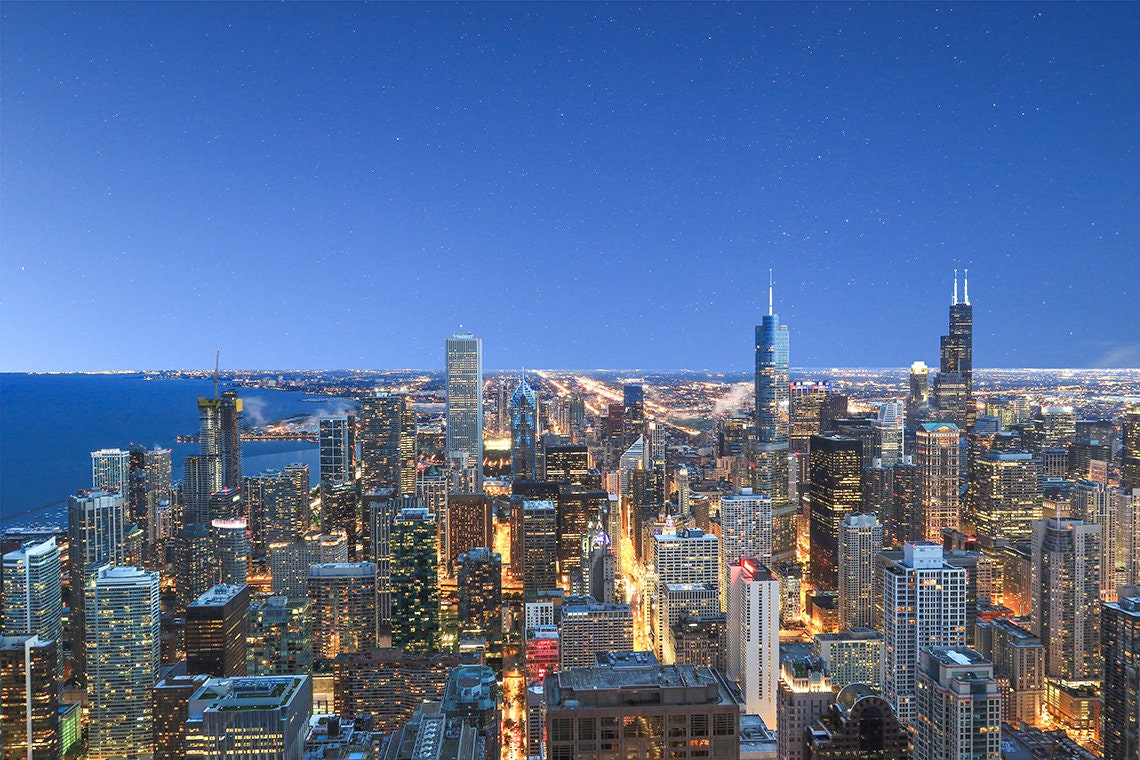 Chicago Wall Art, Chicago Skyline, Night City Photography, Canvas Decor ...