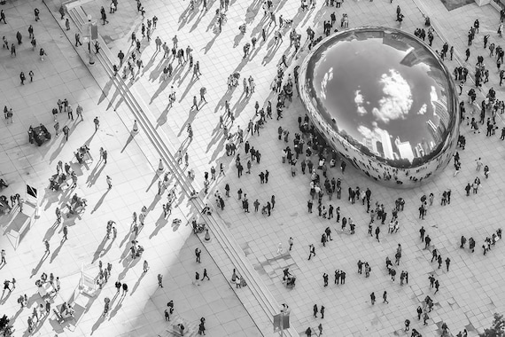 Chicago, Black & White Chicago photography, Chicago Bean, Cloud Gate, The Bean, Abstract Chicago Decor, Chicago Millennium Park Art, Ants