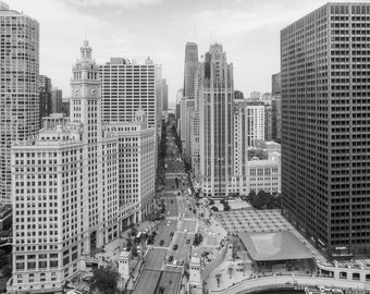 Chicago Photography, Chicago Gift, Wrigley Building Photo, Magnificent Mile Wall Art, Black and White Photography, Chicago Office Decor