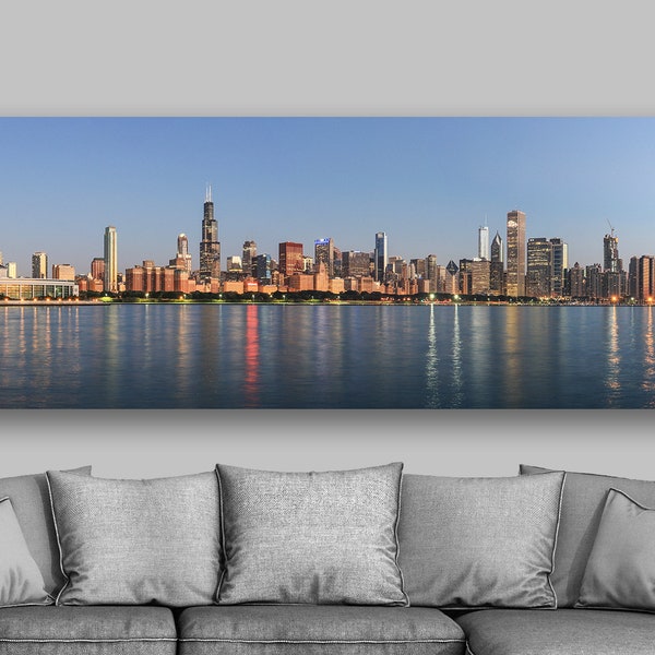 Chicago Skyline  Large Wall Art, Chicago Photography, 3 Panel Chicago Canvas 10x30" to 30x90", Chicago Art Office Decor, Skyline Canvas