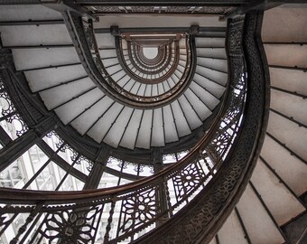 Chicago Rookery Stairs, Abstract Canvas Print, Chicago Wall Art, Framed Print, Photo on Wood, Oriel Staircase,Spiral Staircase, Lloyd Wright