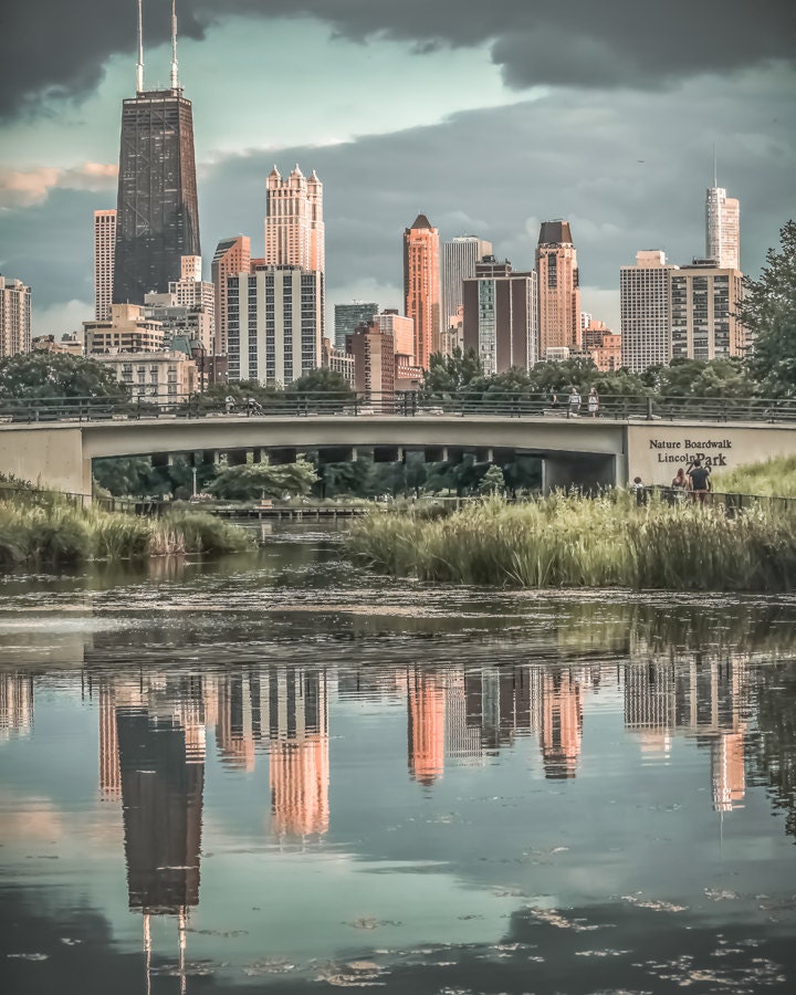 Chicago Skyline Photography- Lincoln Park Zoo North Pond Art Print